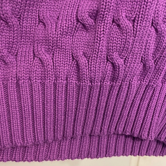 Ralph Lauren Purple Cable Knit V-Neck Cotton Sweater - Picture 13 of 16